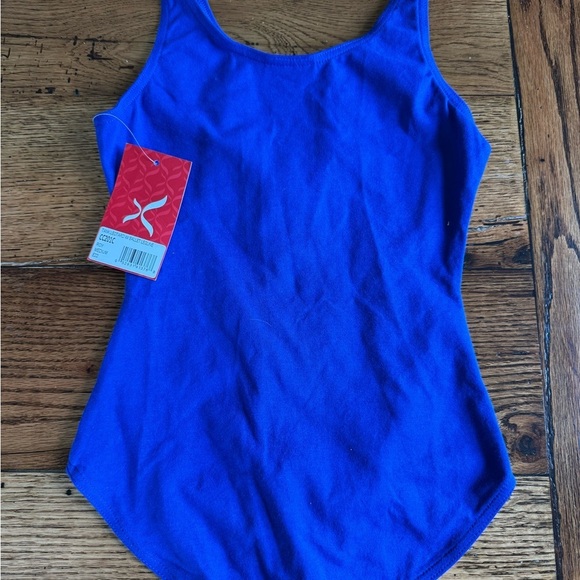 NWT Capezio Girls Royal Blue Tank Leotard With High Neck and Ballet Legline - Picture 5 of 5